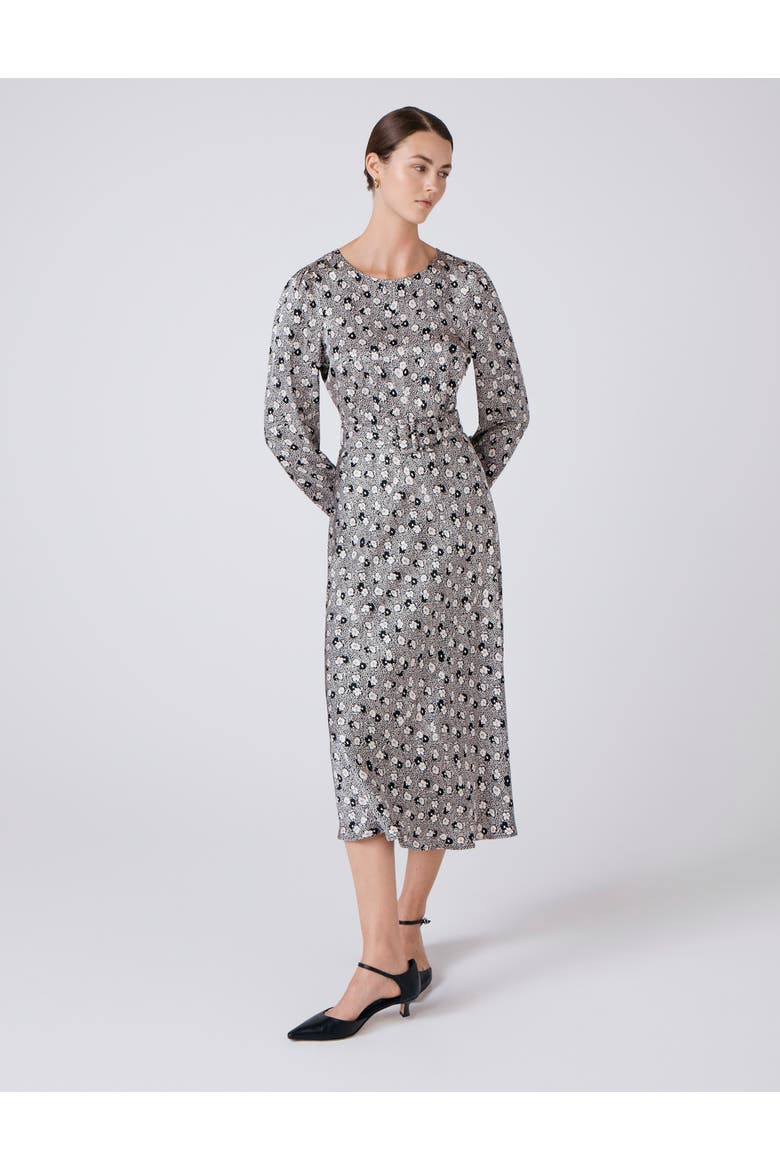 Sophia Floral Satin Midi Belted Dress