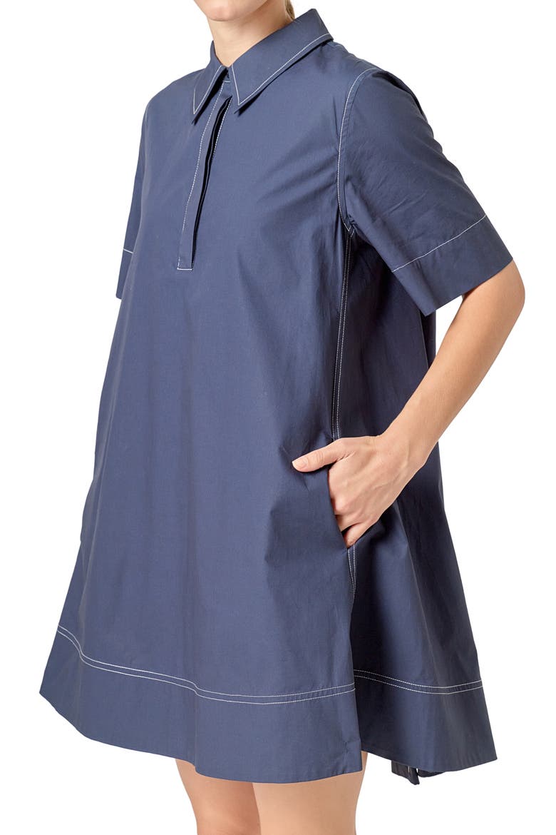 Contrast Detail Mini Shirtdress