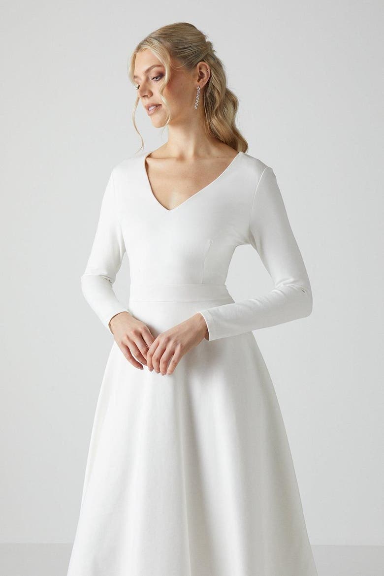 V Neck Full Skirt Midi Wedding