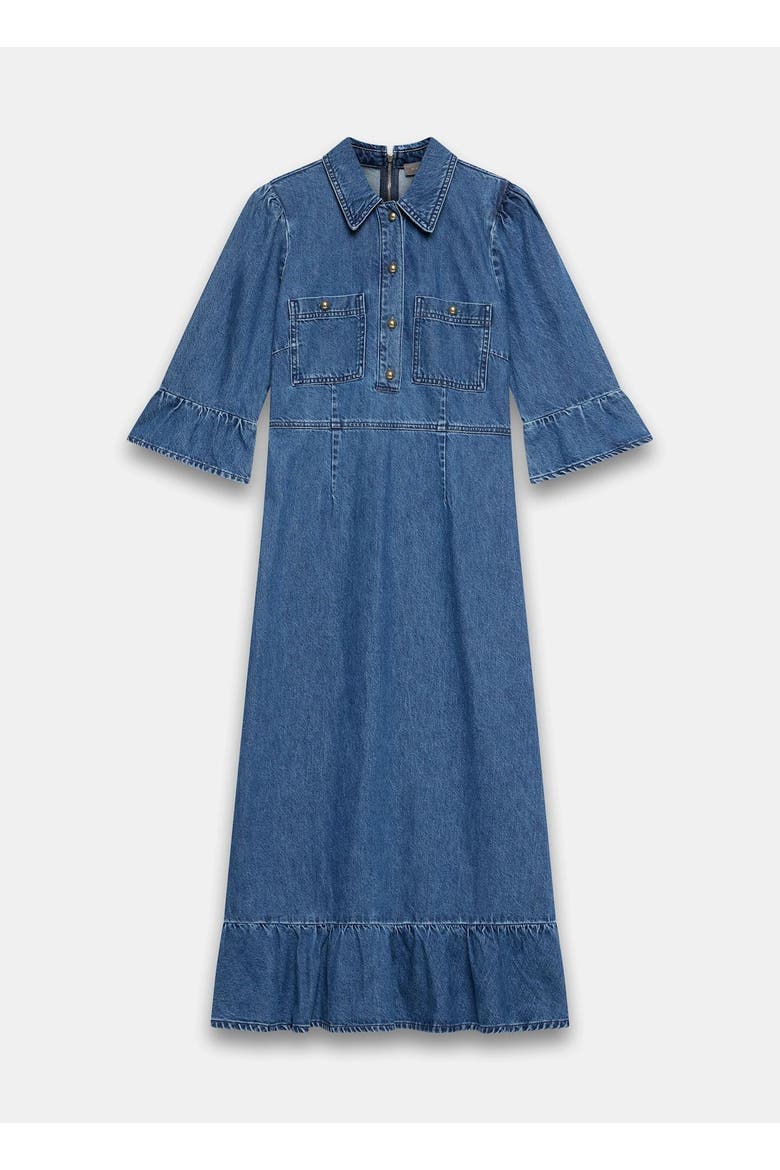 Ruffle Hem Denim Midi Dress