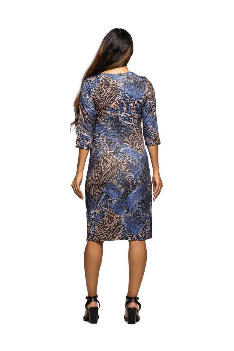 Three Quarter Sleeve Faux Wrap Dress in Animal Print
