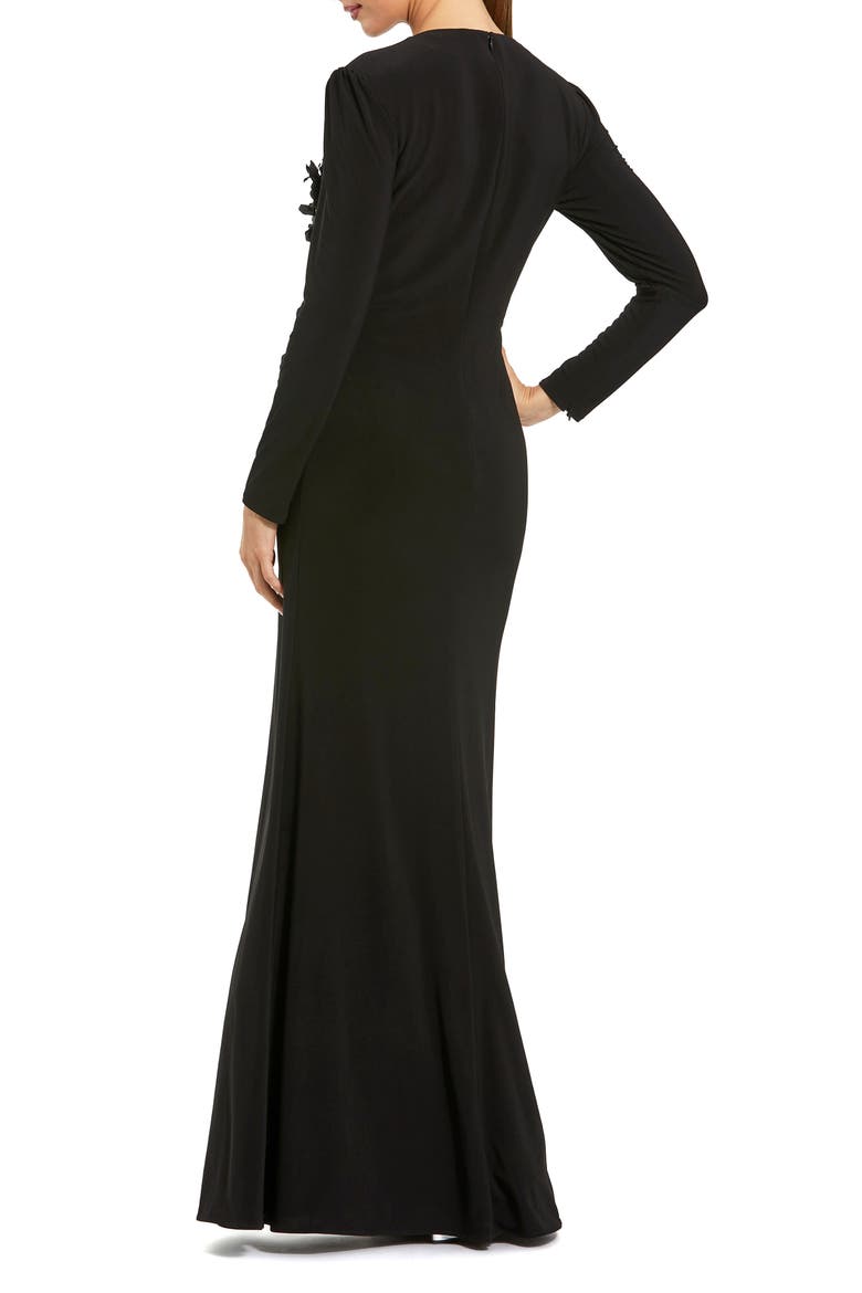Long Sleeve High Neck Floral Beaded Jersey Gown