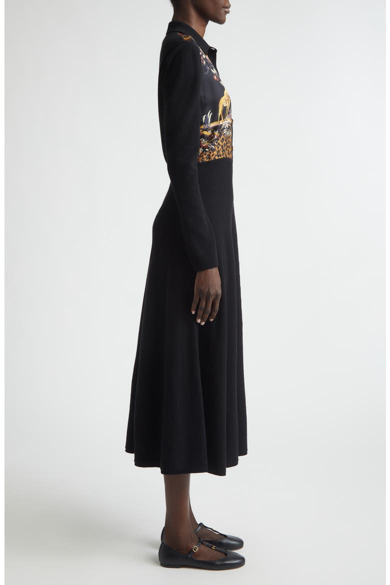 Mixed Media Long Sleeve Wool & Cashmere Midi Sweater Dress