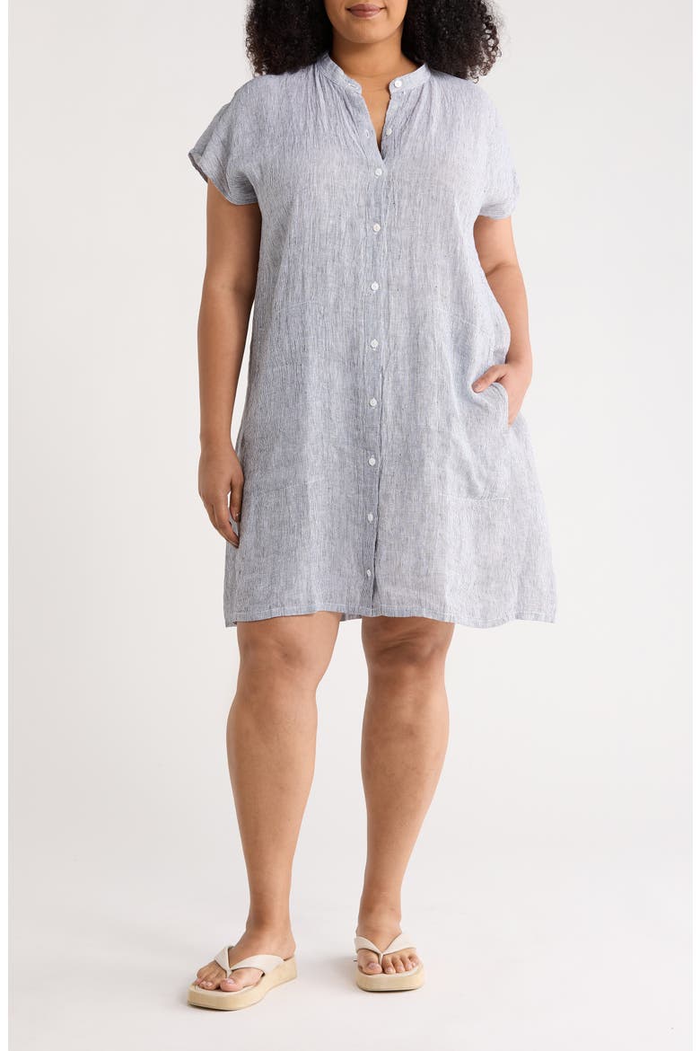 Mandarin Collar Organic Linen Shirtdress