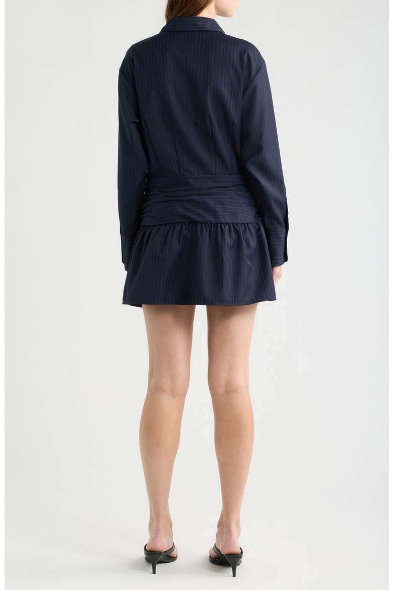 Pinstripe Long Sleeve Wool Blend Mini Shirtdress