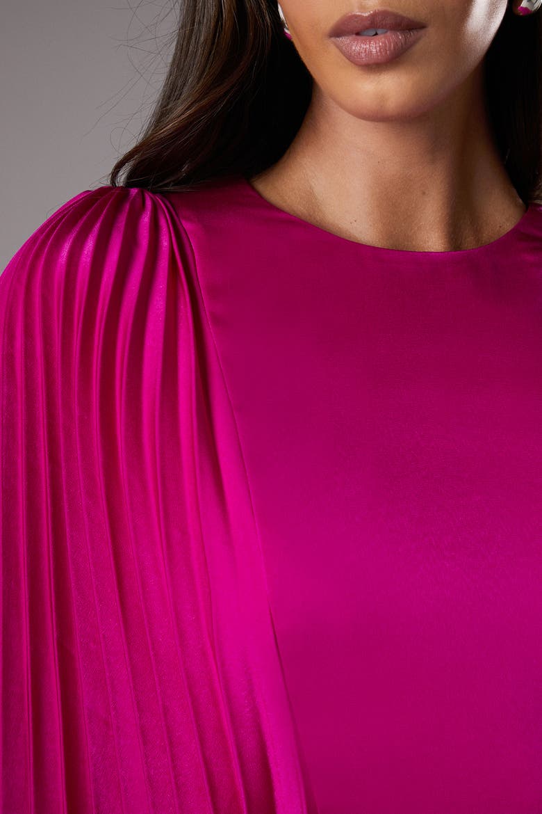Short Sleeve Pleated Cape Maxi Dress