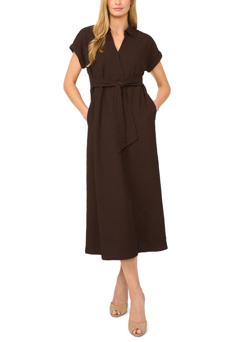 Tie Belt Textured Midi Dress