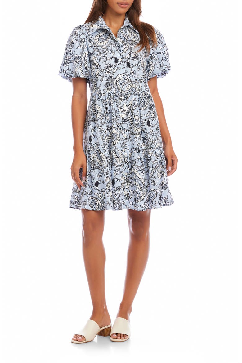 Tiered Puff Sleeve Shirtdress