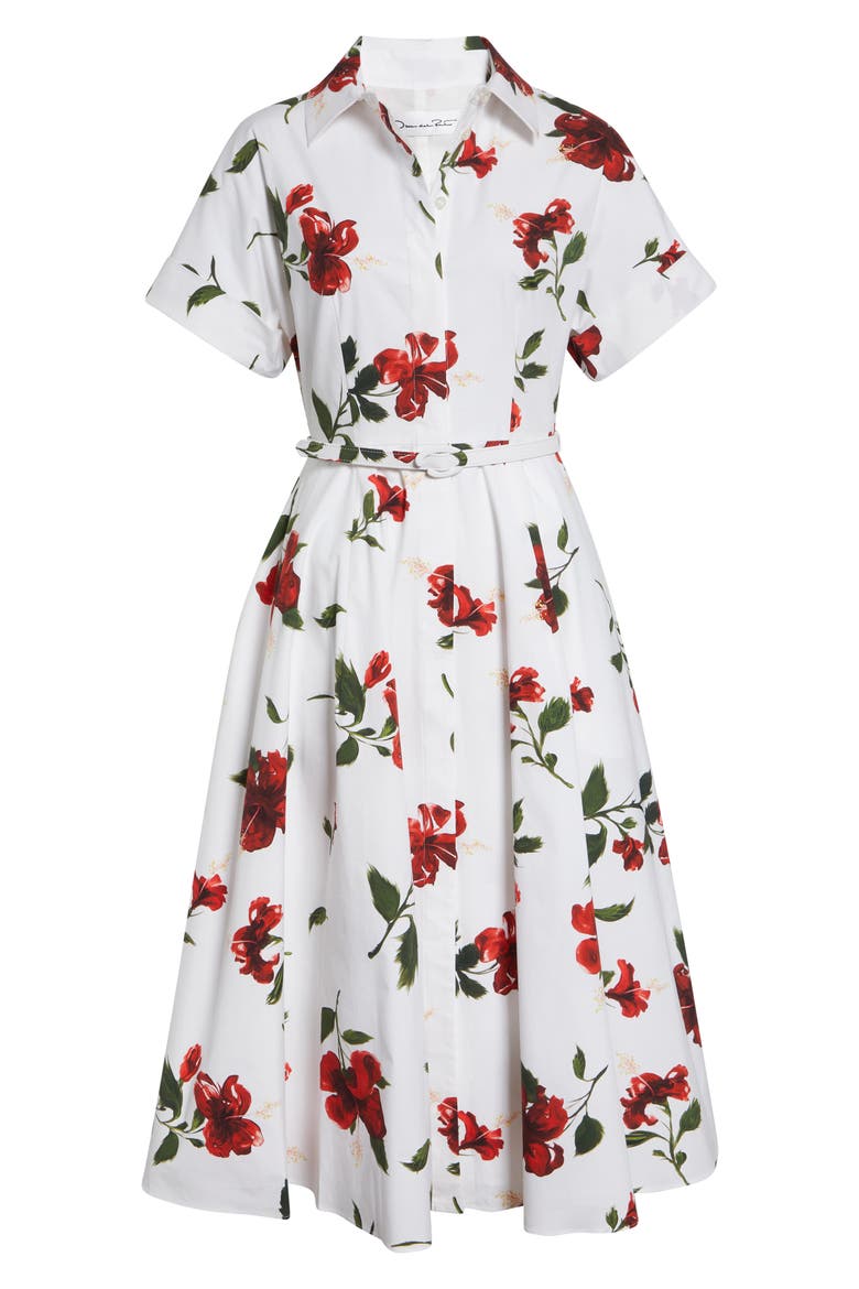 Chiné Hibiscus Cotton Stretch Poplin Midi Shirtdress