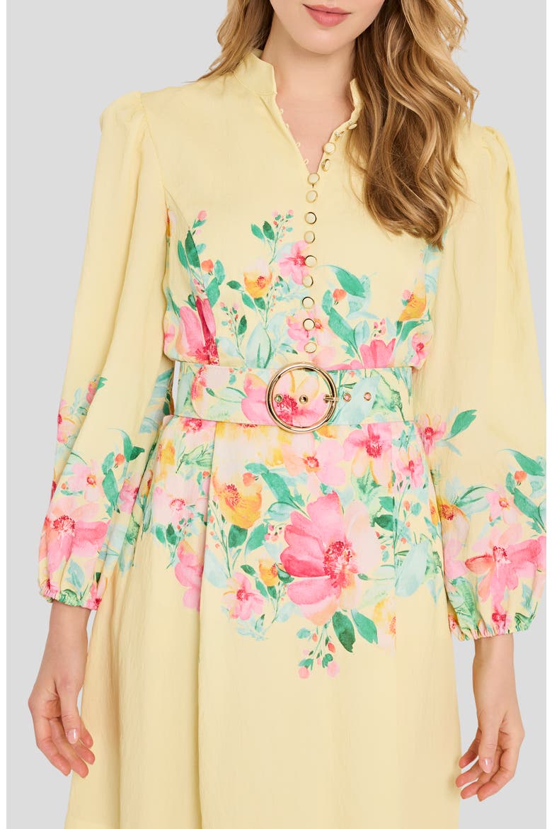 Floral Print Button Front Long Sleeve Dress