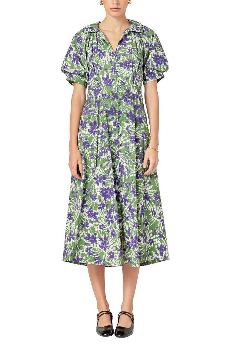 Print Pleat Midi Dress