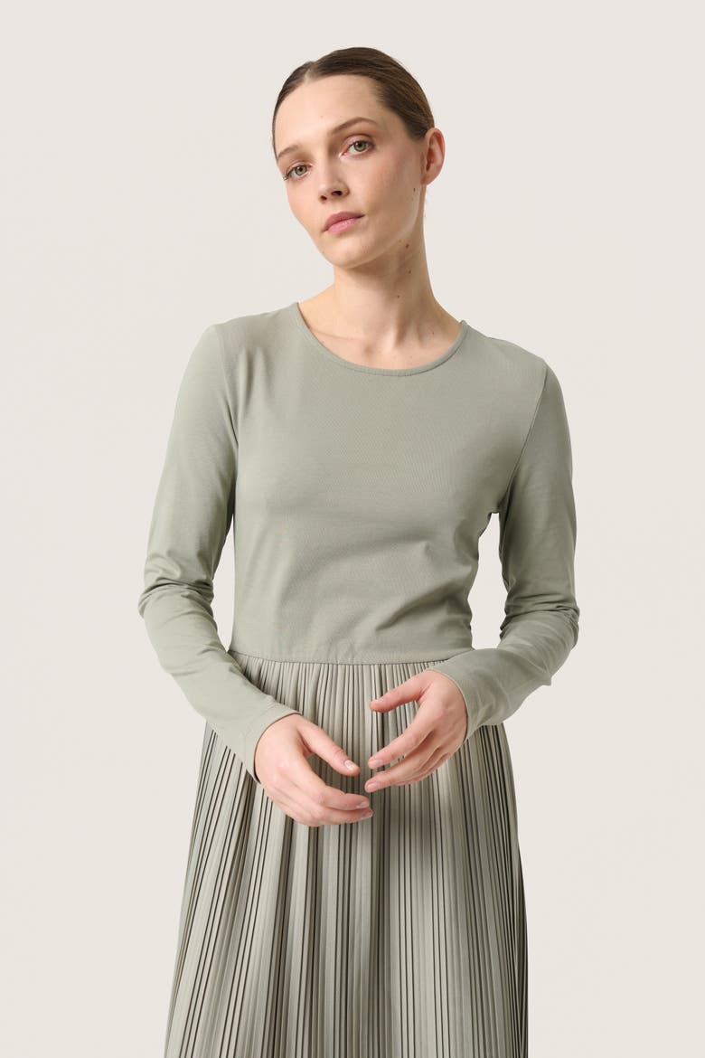 Simone Plisse Long Sleeve Maxi Dress