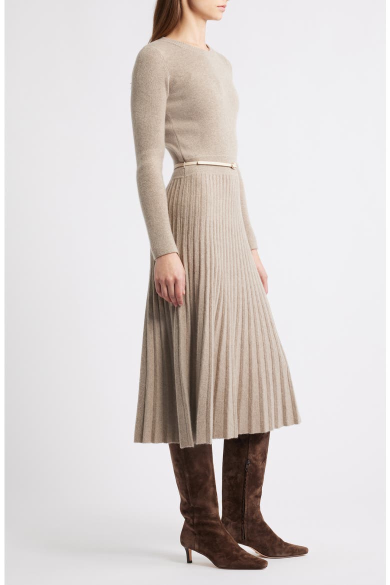 The Kellie Belted Long Sleeve Cashmere Midi Sweater Dress