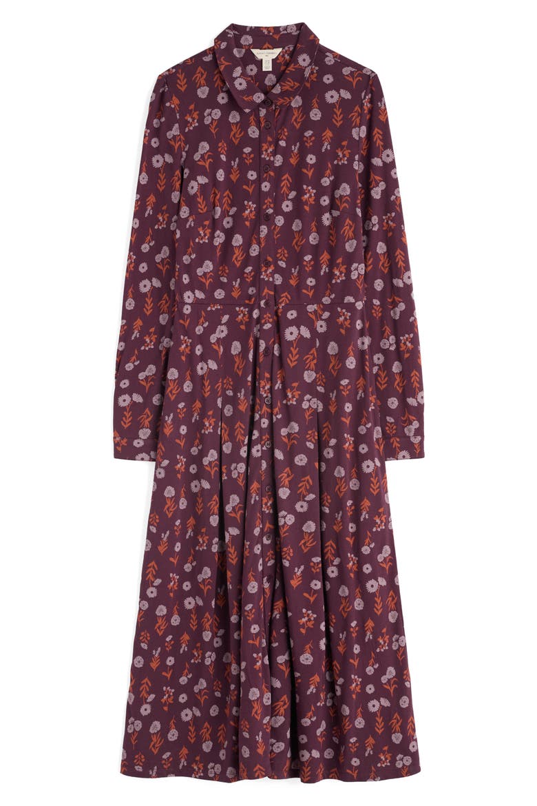 Coastline Print Long Sleeve Organic Cototn Blend Midi Shirtdress