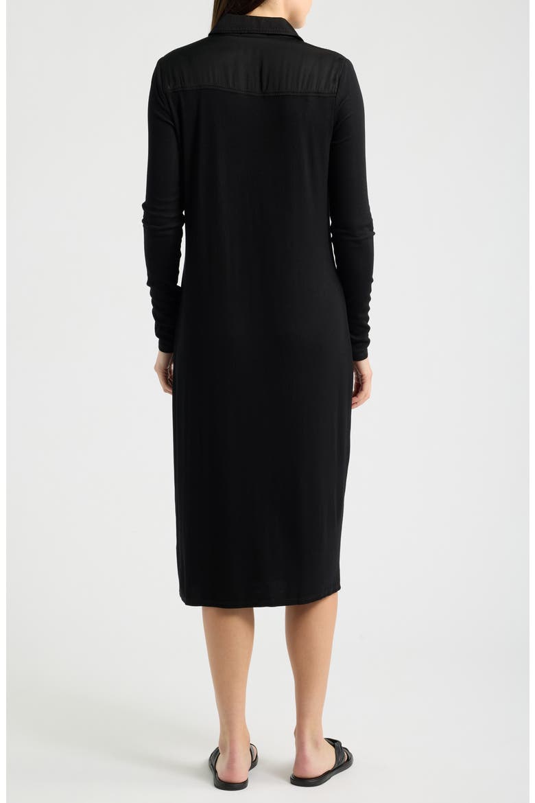 Front Button Long Sleeve Rib Midi Dress