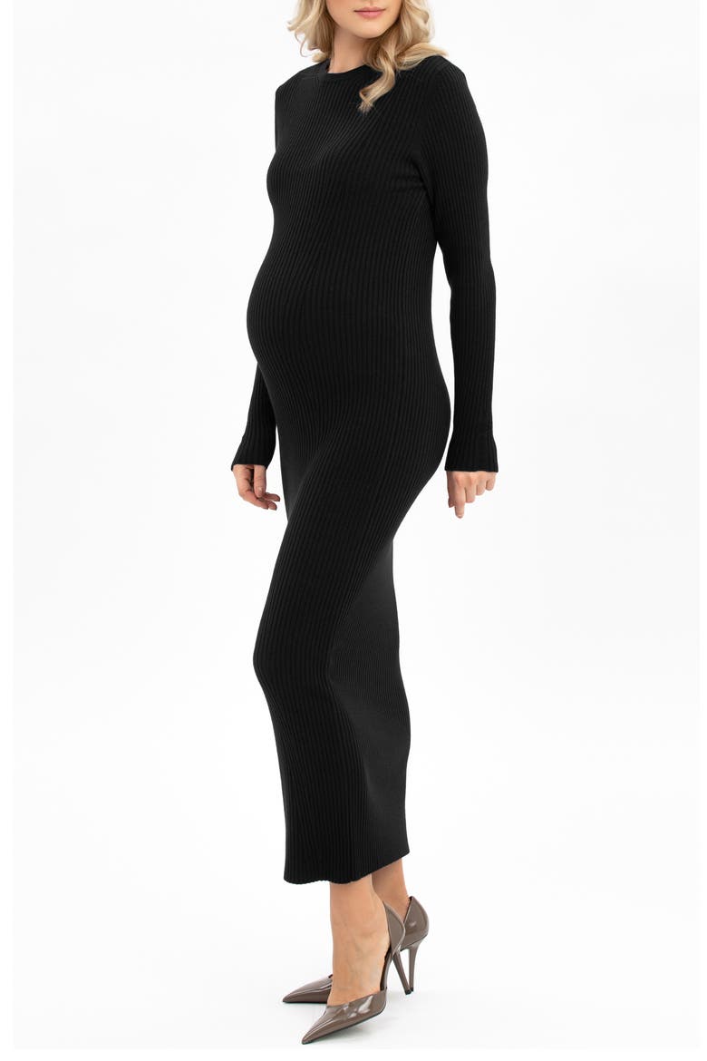 Long Sleeve Rib Maternity Midi Sweater Dress