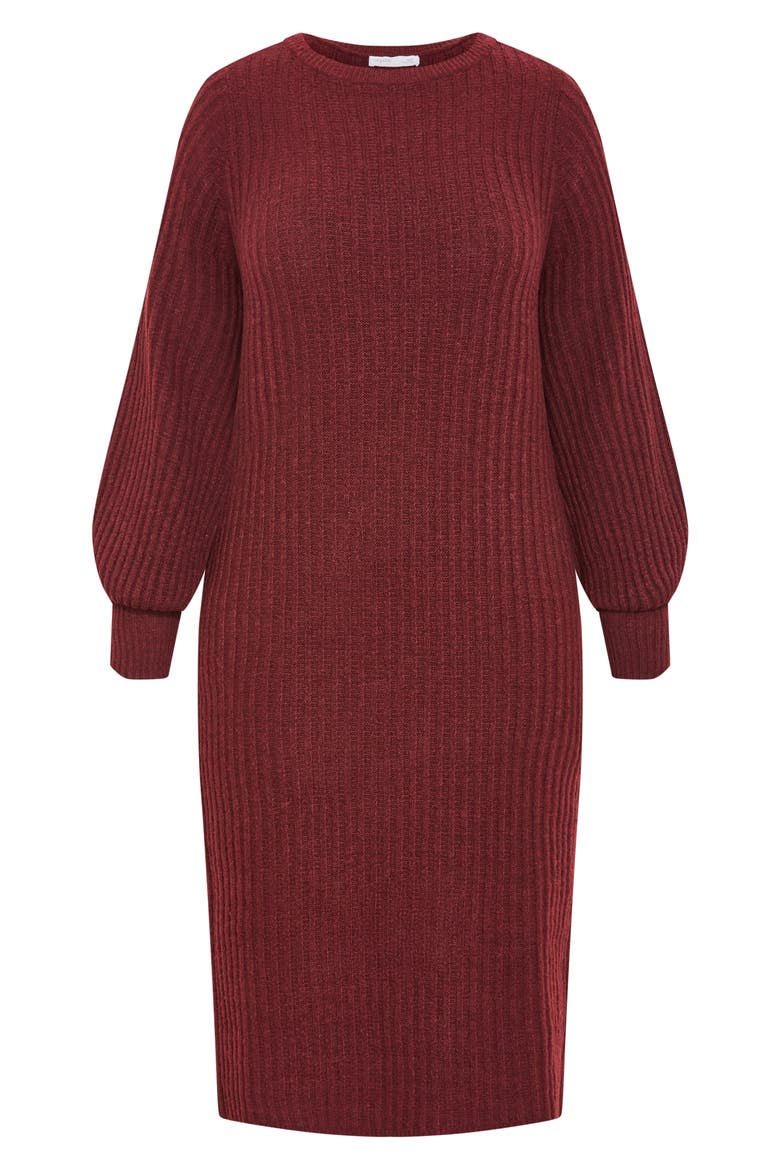 Sarah Long Sleeve Rib Sweater Midi Dress