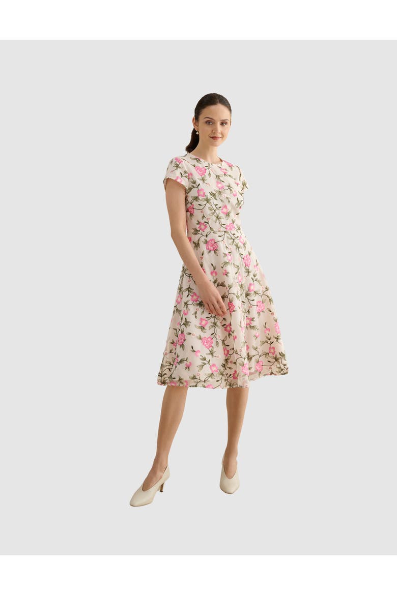 Tia Embroidered Floral Midi Dress