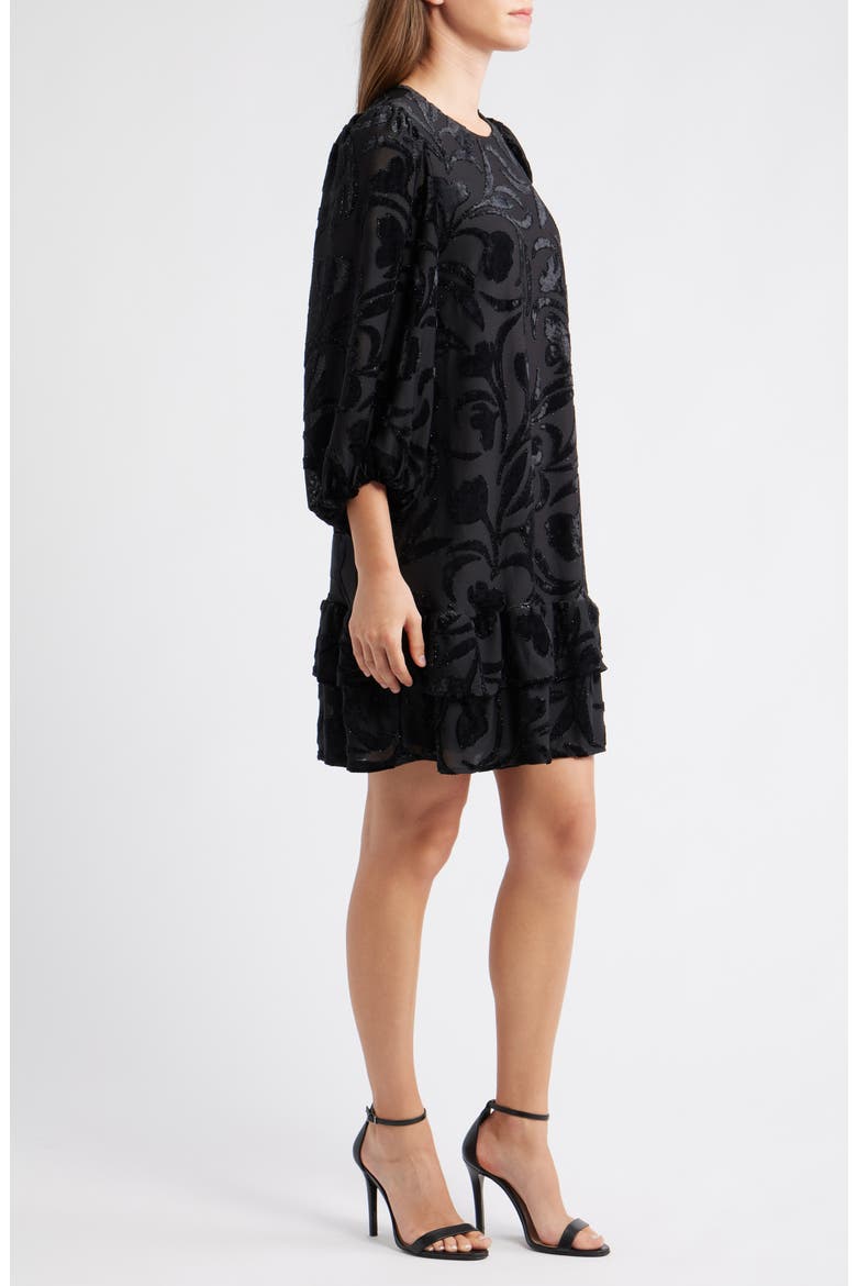 Metallic Floral Tiered Minidress