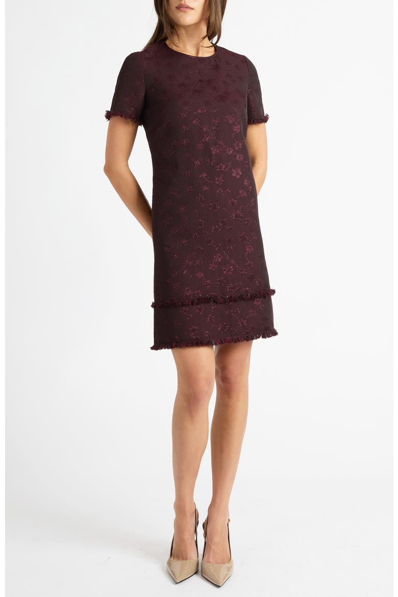 Melania Short Sleeve Shift Dress in Tonal Jacquard