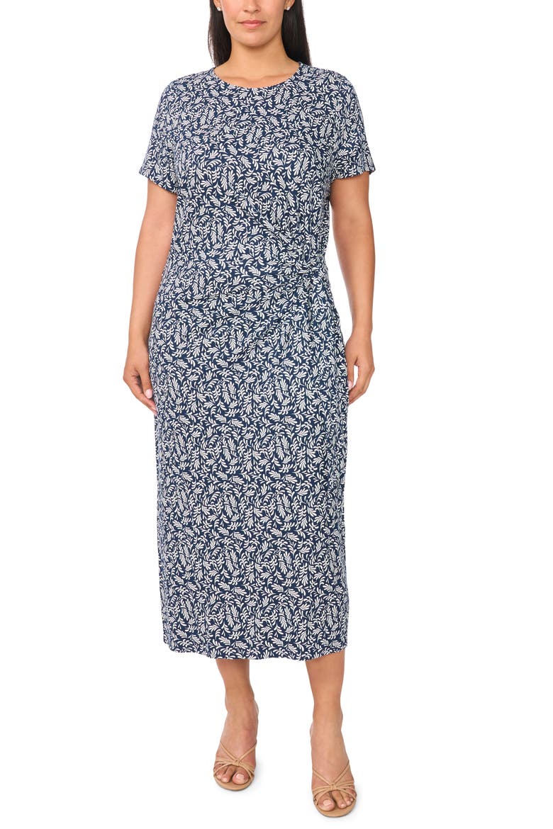 Side Tie Crewneck Midi Dress