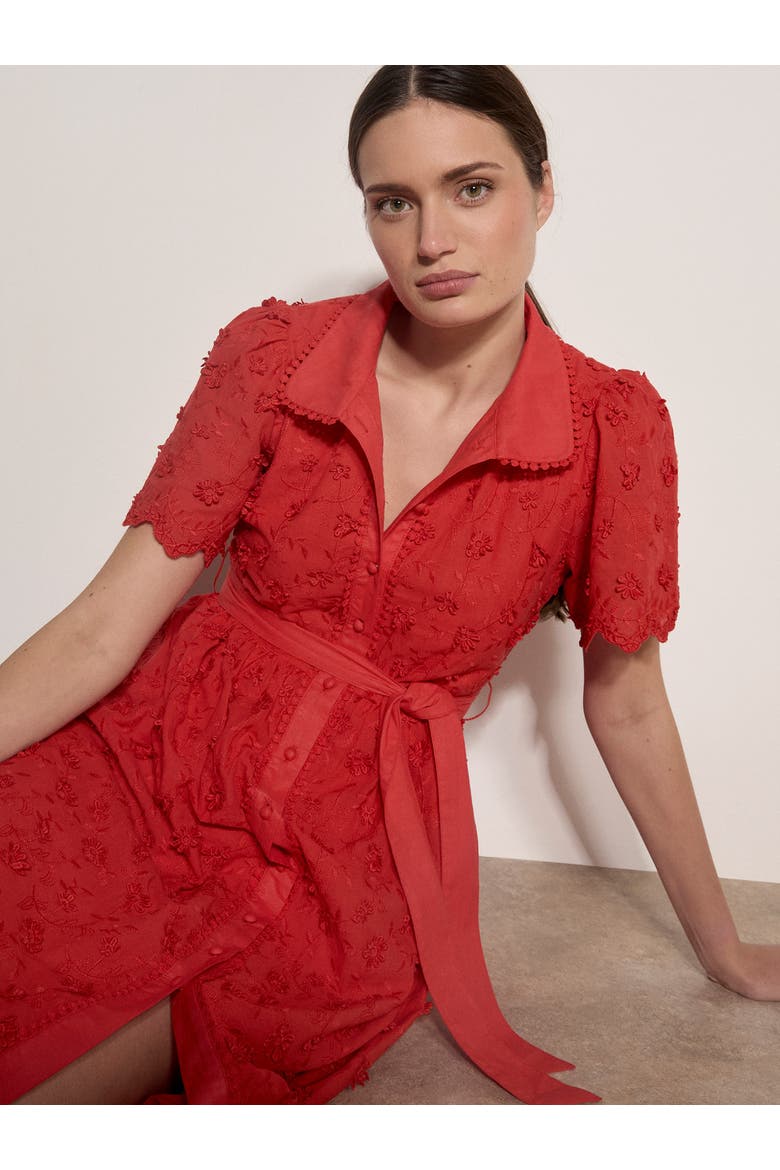 3d Embroidered Cotton Midi Dress