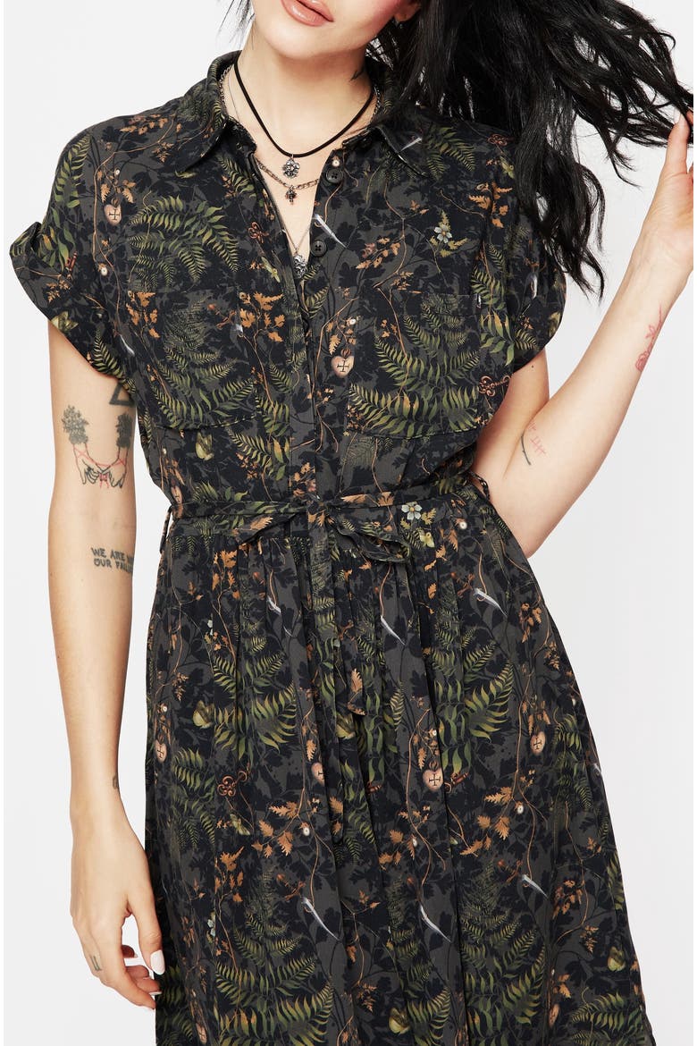 Wither Fern Print Midi Shirt Dress