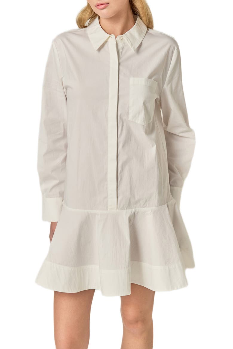 Ruffle Hem Long Sleeve Mini Shirtdress
