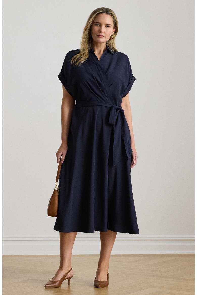 Wrap Bodice Crêpe de Chine Midi Dress