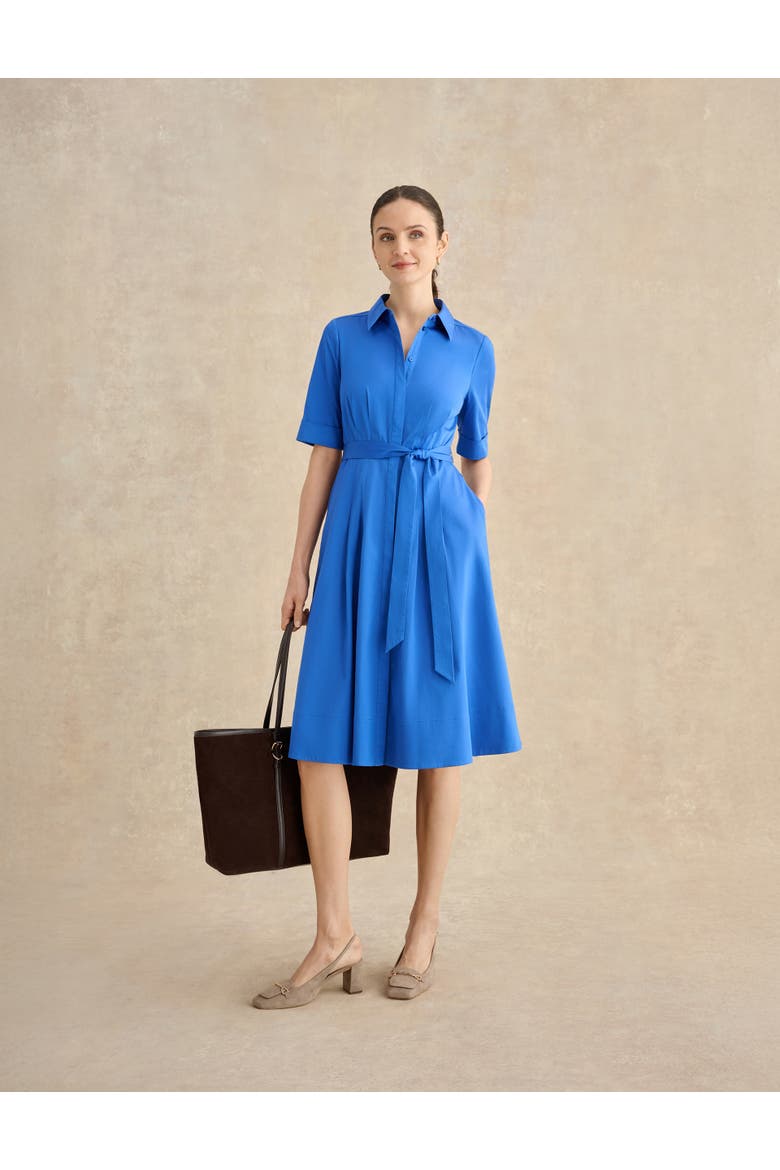 Brigitta Pleated Tie Belt Shirt Dress