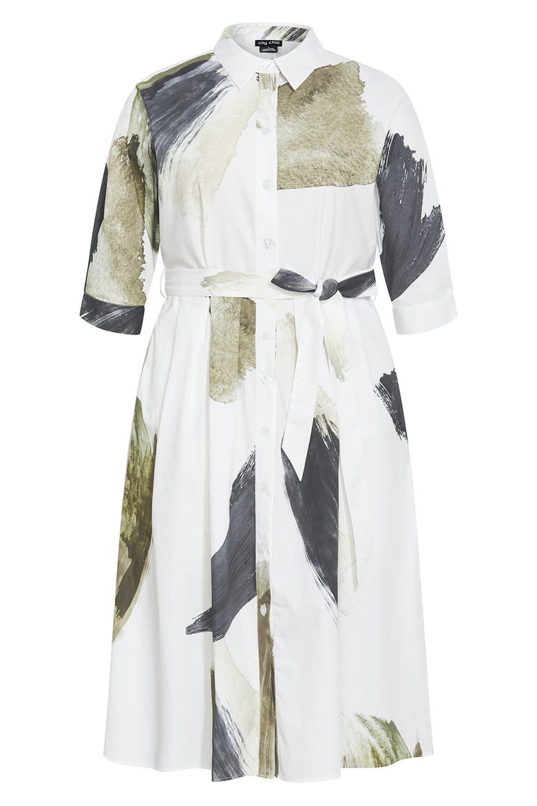 Angel Brushstroke Belted Cotton Shirtdress