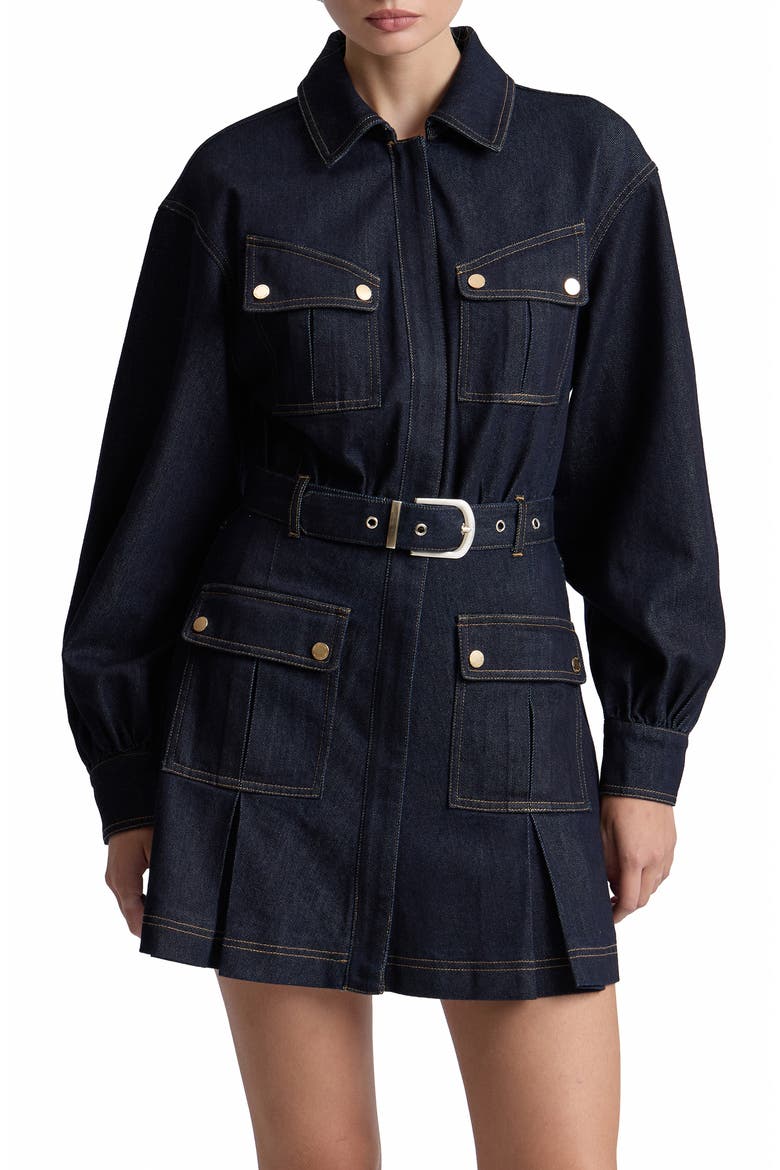 Belted Long Sleeve Stretch Denim MInidress