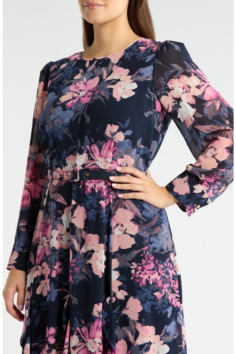 Floral Belted Long Sleeve Dress