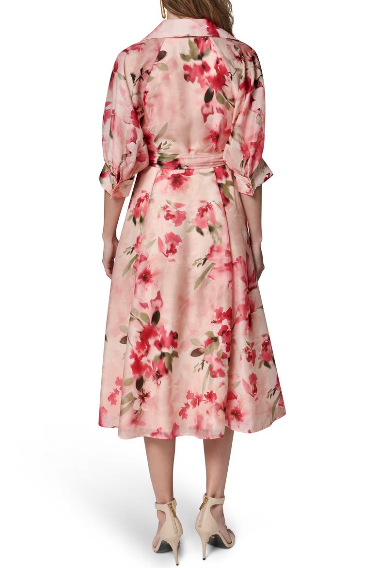 Floral Print Tie Waist Midi Shirtdress