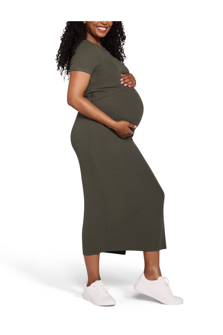 Crew Neck Short Sleeve Nursing Midi Dress