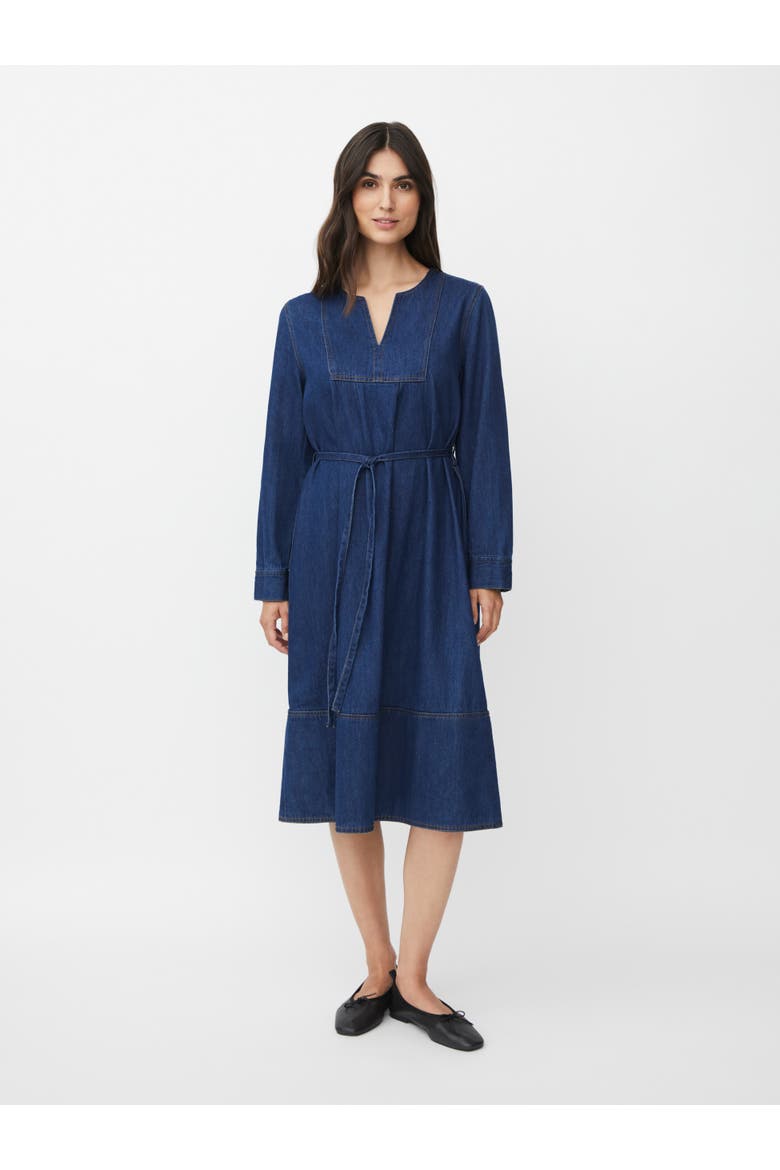 Long Sleeve V-Neck Denim Midi Dress