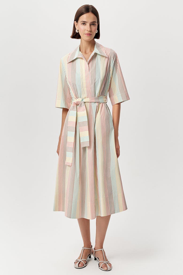 Keitha Belted Striped Midi Dress