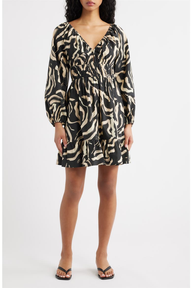 Krina Long Sleeve Brushstroke Print Dress