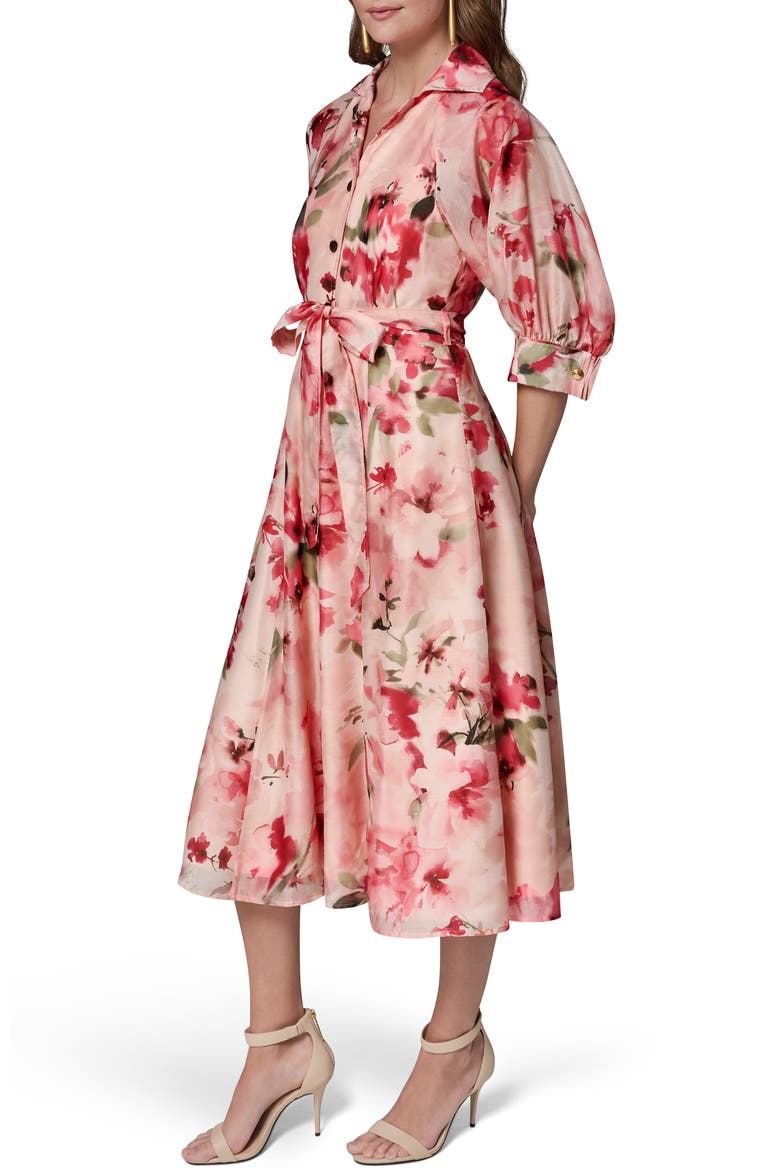Floral Print Tie Waist Midi Shirtdress