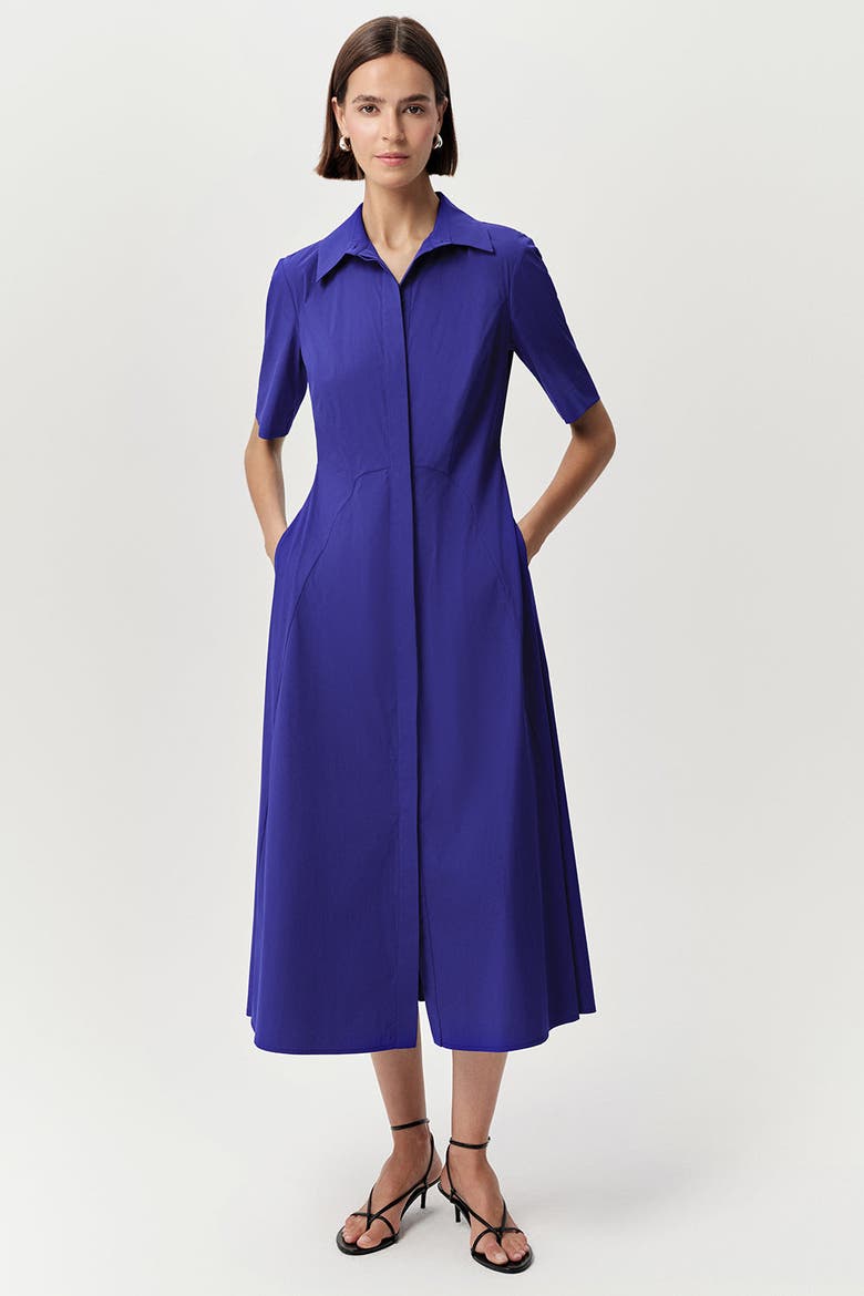 Alhertine Short Sleeve Shirt Collar Midi Dress
