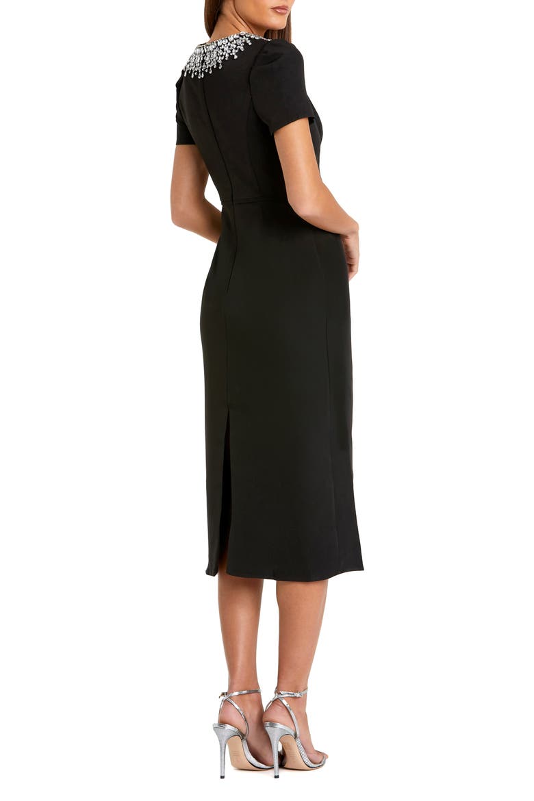 Petite Short Sleeve Rhinestone Neckline Midi Dress