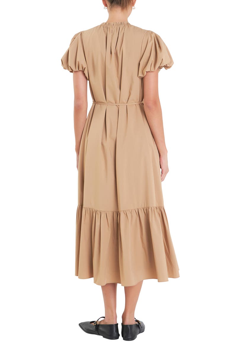 Puff Sleeve Tie Belt Midi Dress