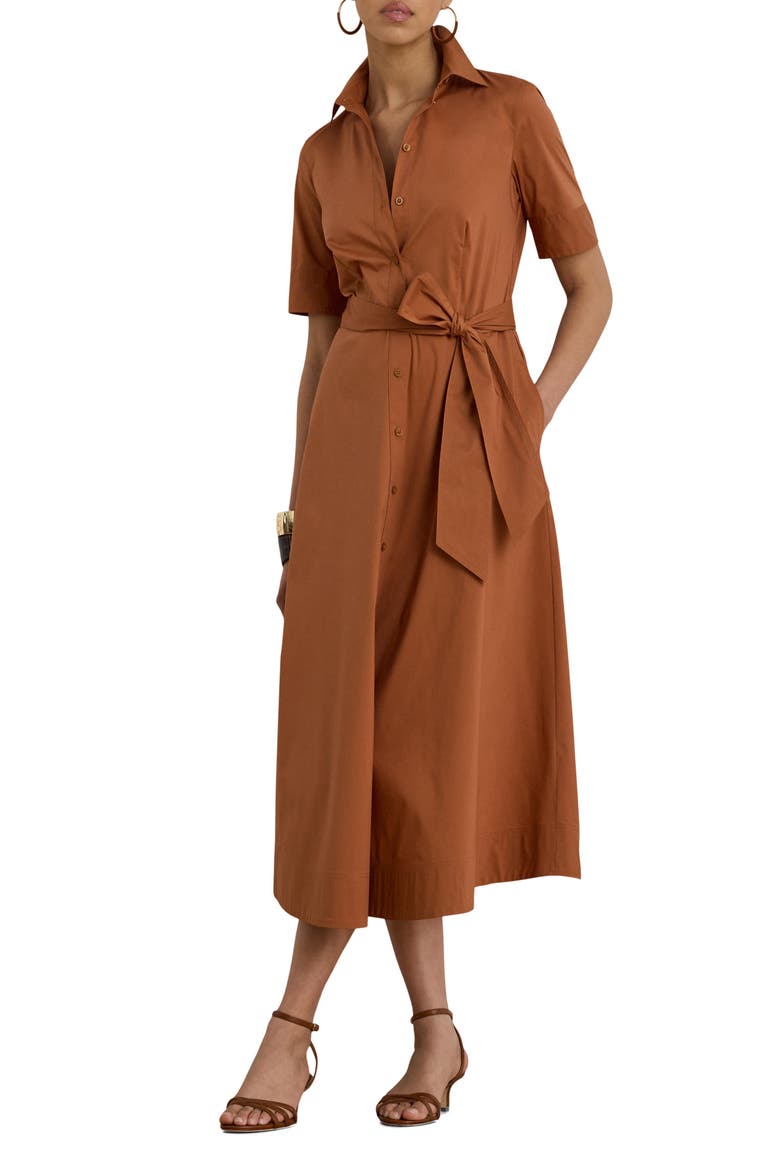 Cotton Blend Midi Shirtdress
