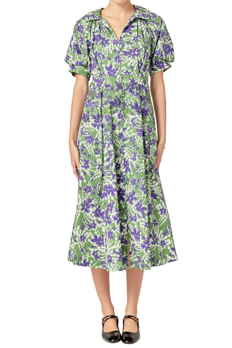 Print Pleat Midi Dress