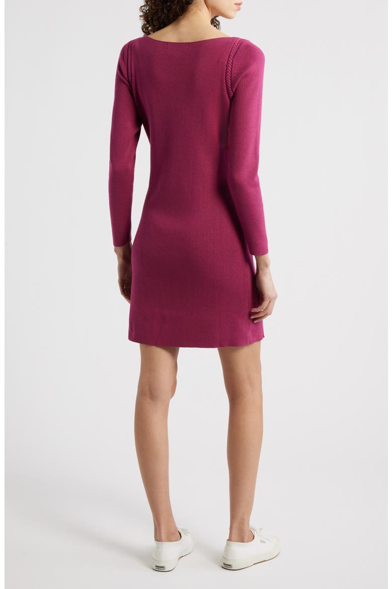Delphina Braid Detail Long Sleeve Cotton Blend Sweater Minidress