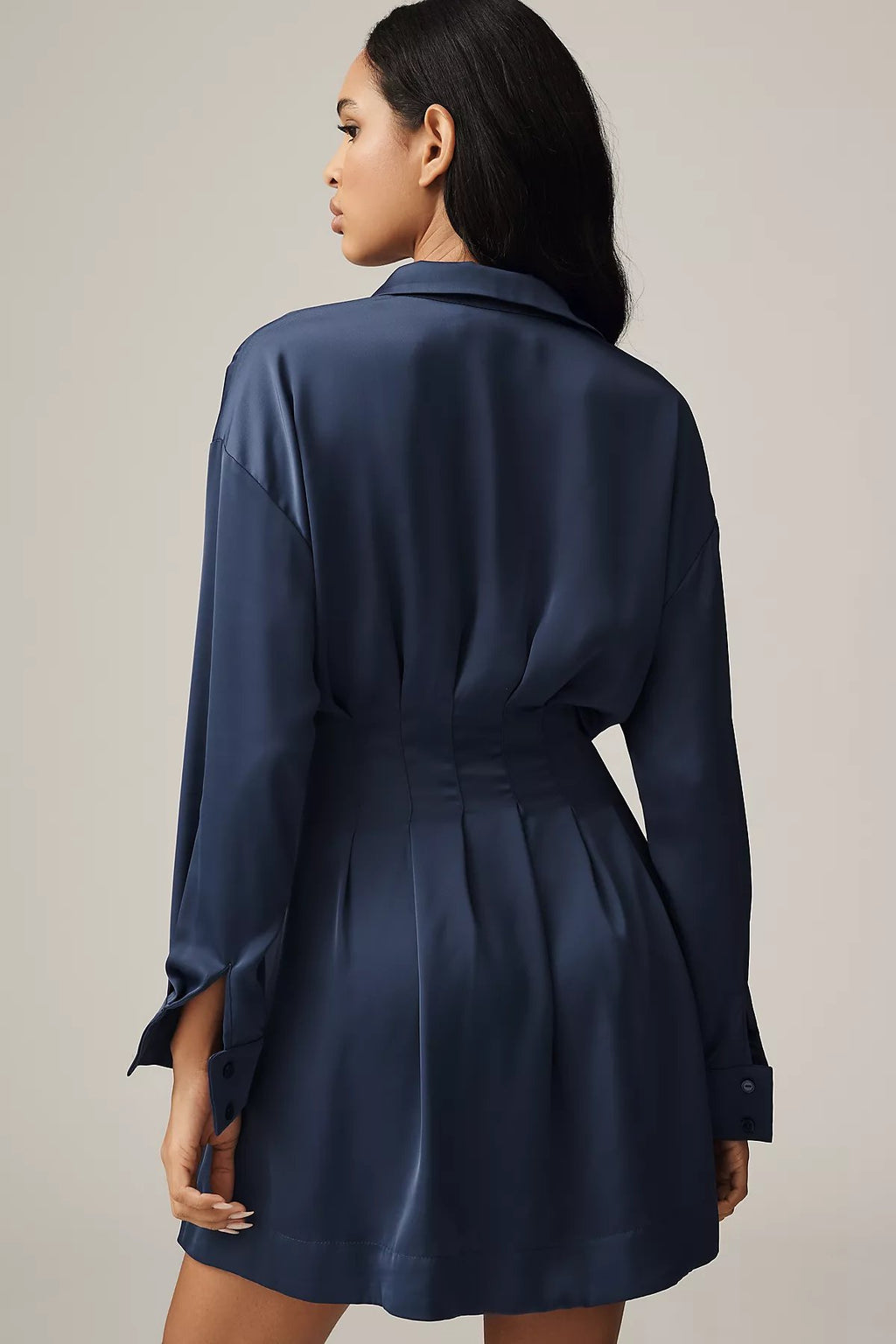 The Tobie Long-Sleeve Satin Mini Shirt Dress by Exquise - Image 2