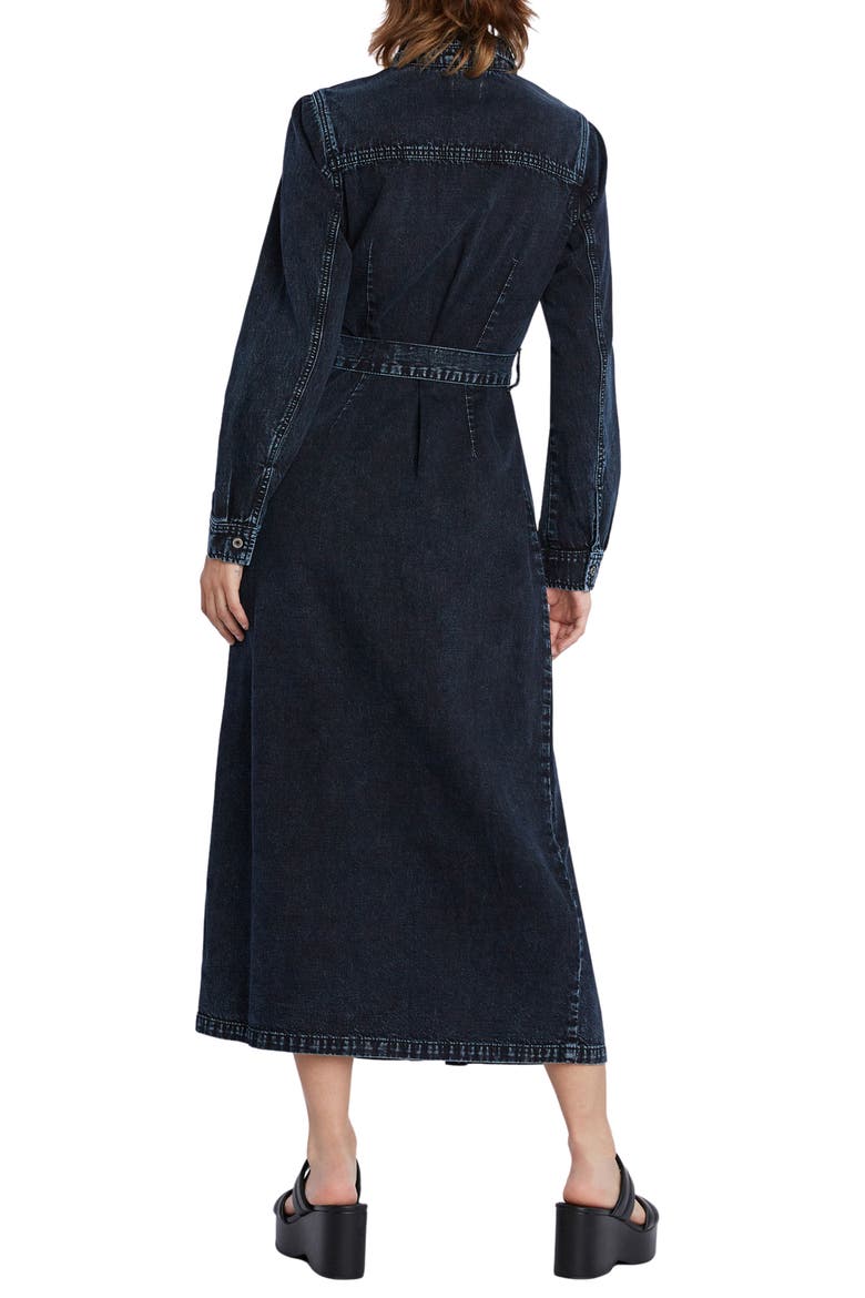 Tie Waist Long Sleeve Denim Maxi Shirtdress