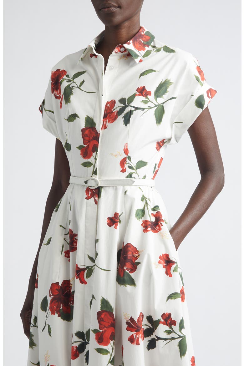 Chiné Hibiscus Cotton Stretch Poplin Midi Shirtdress