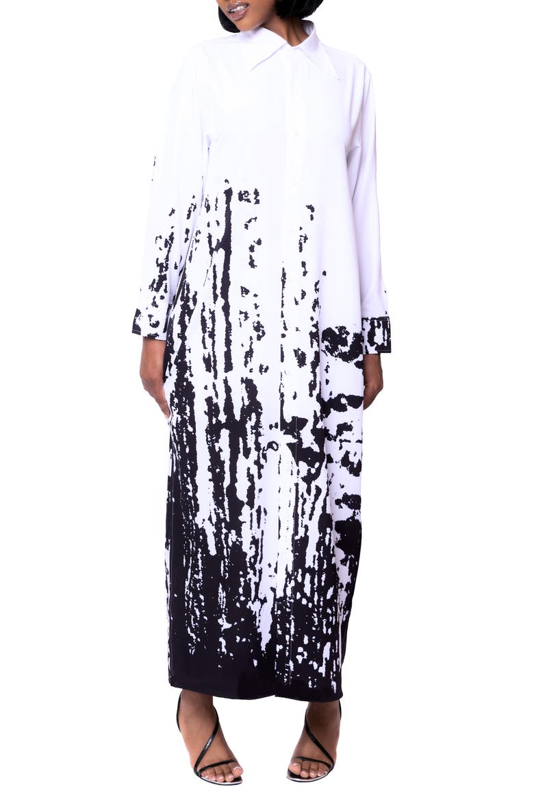 Bali Print Long Sleeve Maxi Shirtdress