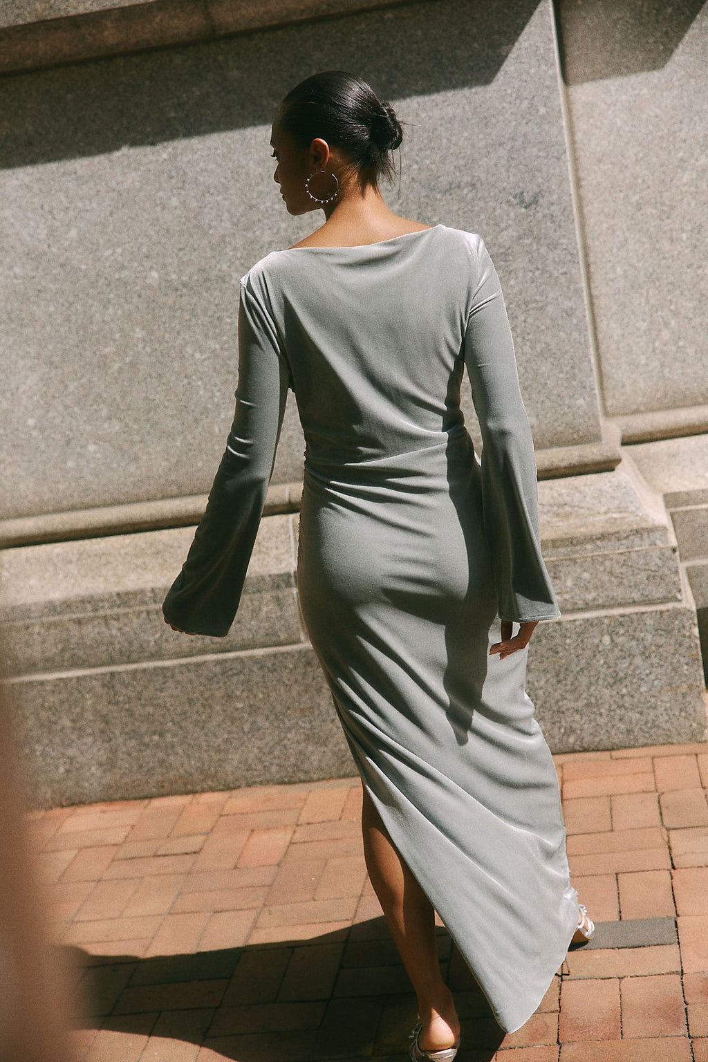 BHLDN Eloise Boat Neck Stretch Velvet Maxi Dress